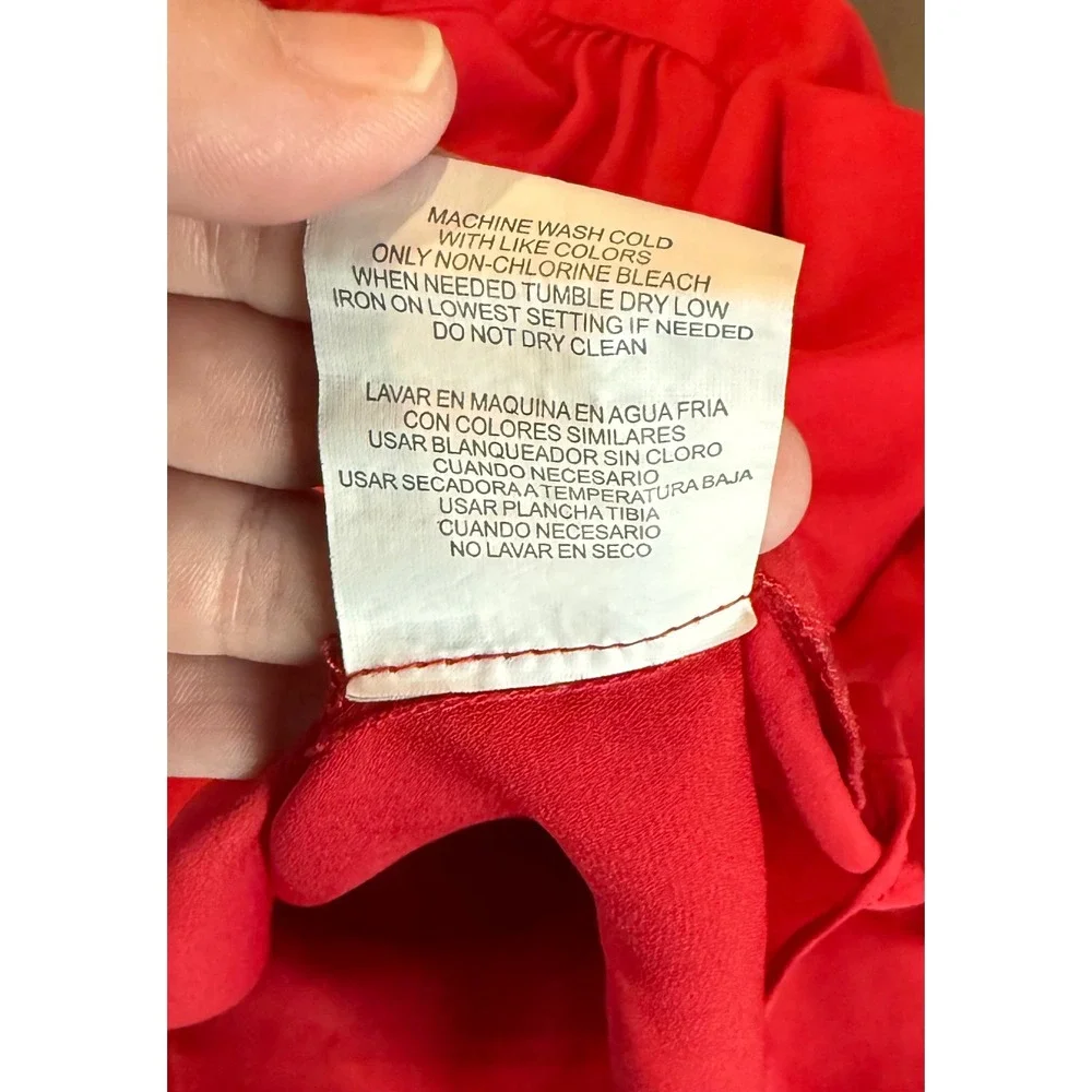 My Michelle Womens Small Blouse Red 3/4 Roll Tab Sleeve Zipper‎ Pocket High Low - Picture 10 of 11
